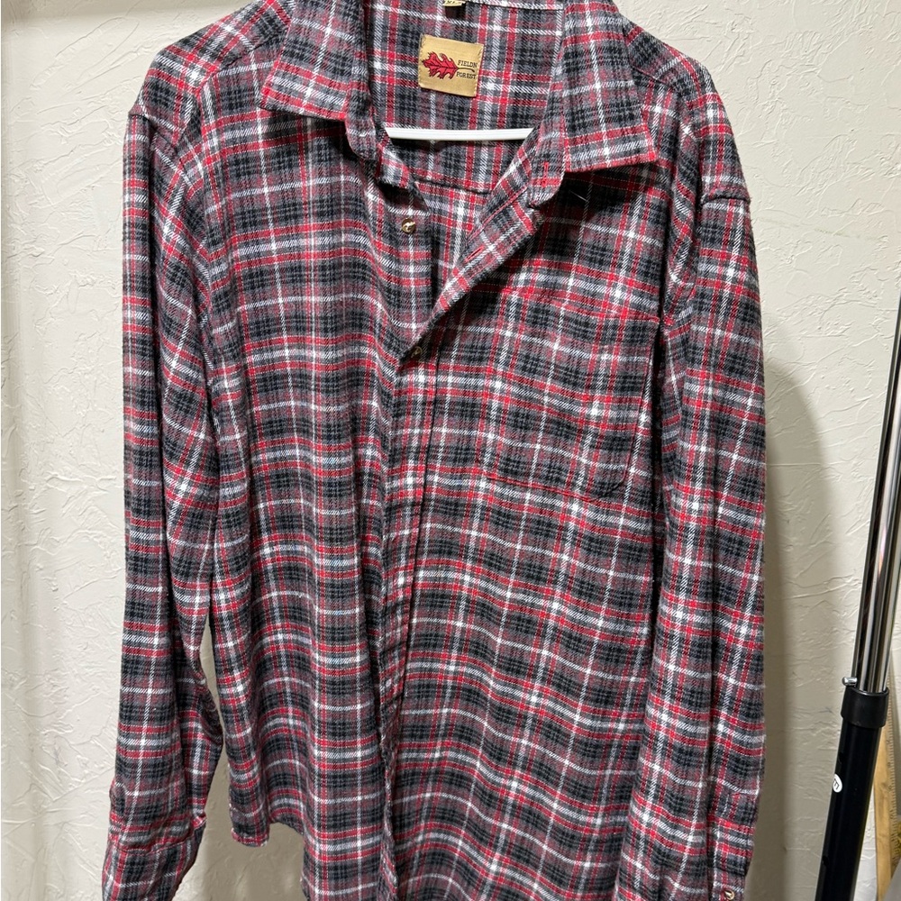 Men's Field N Forest Plaid Flannel Shirt in Red and Gray XLT
